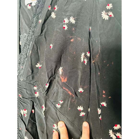 THAKOON COLLECTIVE Black Floral Ruched V-Neck Front Mini Dress Size 6 - Picture 10 of 12